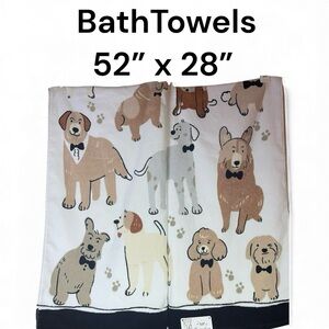 Kassafina Two Large Bath Towels Dressed Up Dogs Bow Ties 52x28 White NEW NWT